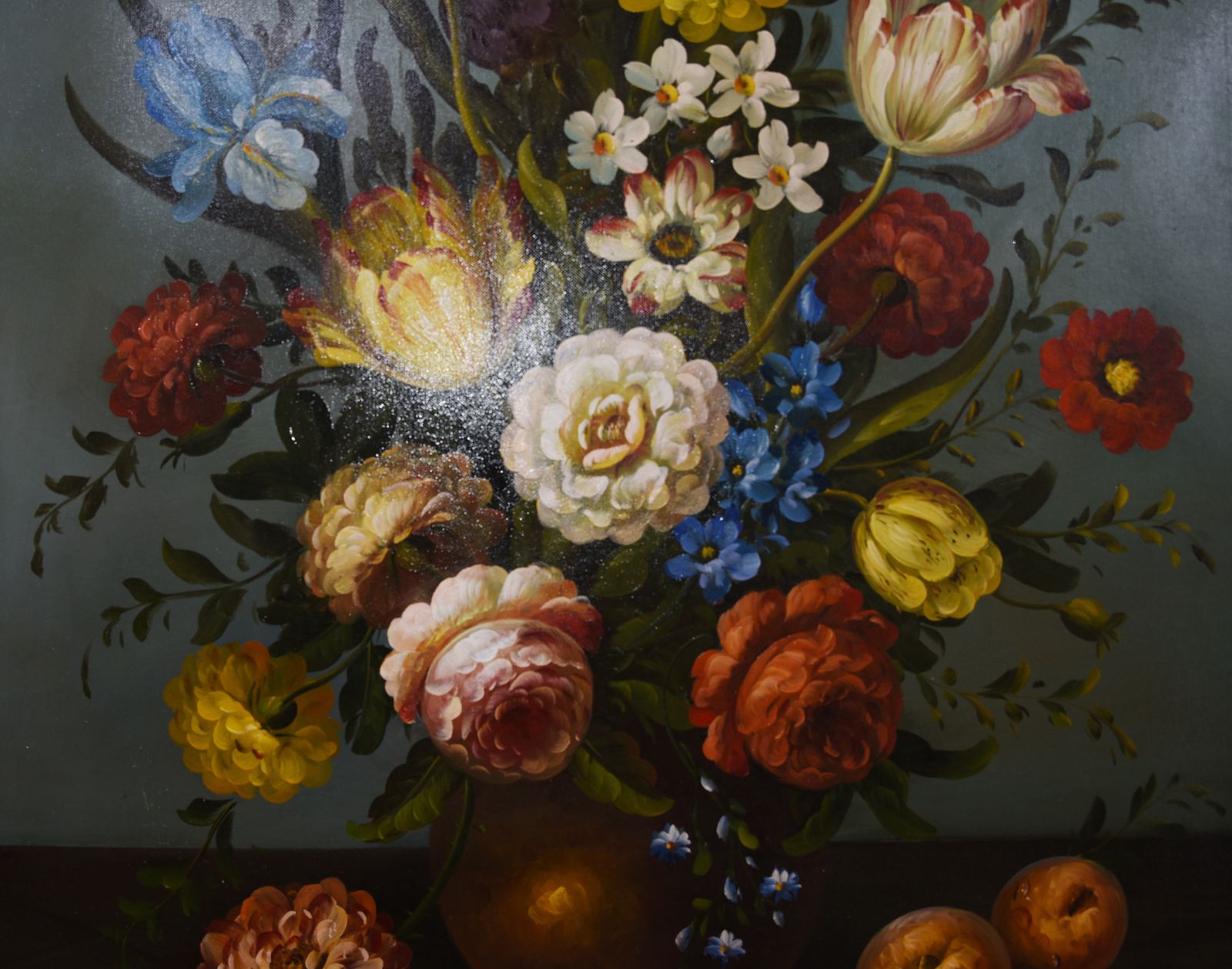 Flemish Oil Painting Floral Still Life Vivid Flowers photo vintage