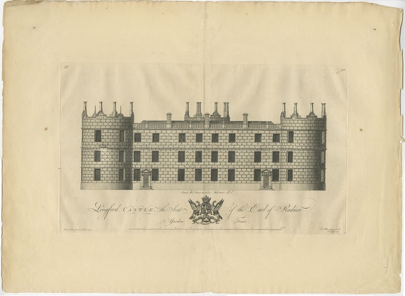 Antique Print Of Longford Castle By Miller (1766)