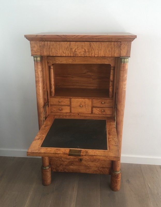 Burr Walnut Clapper Empire Secretary With Detached Columns And Secret Drawer. French. Circa 1850 photo furniture