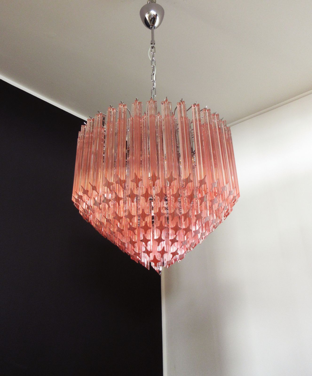 photo for sale Modern Quadriedri Murano Glass Chandelier   163 Pink Prism Quadriedri