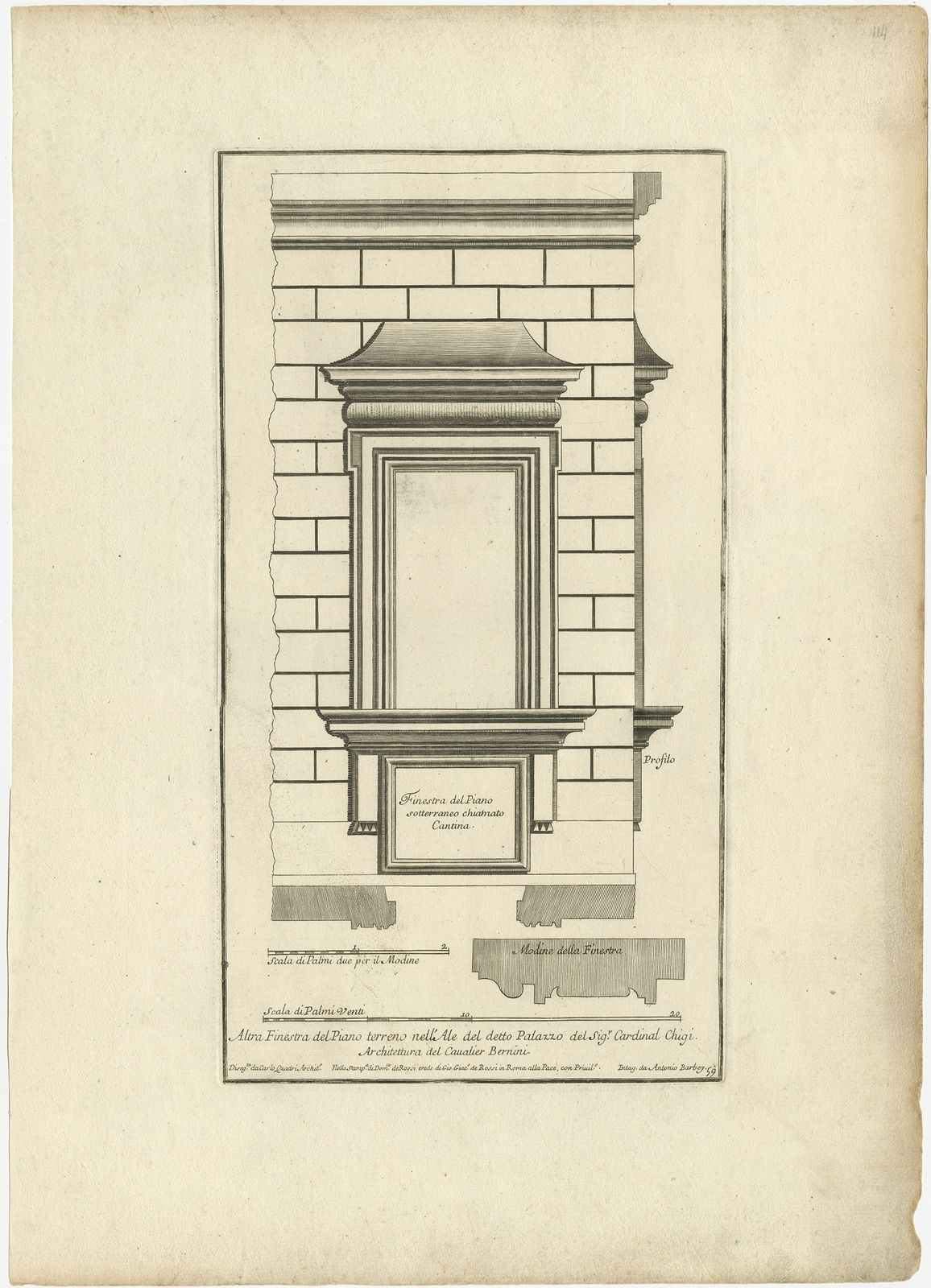 Antique Print Of Palazzo Chigi By De Rossi (C.1710)