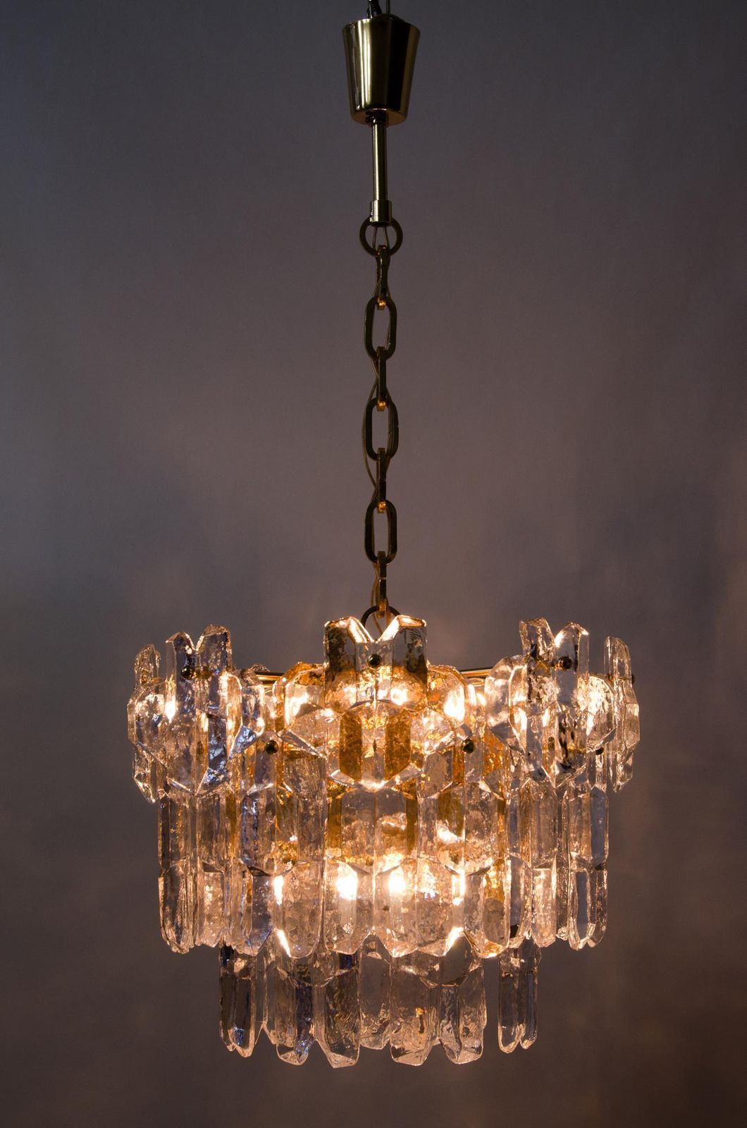 J.T. Kalmar Palazzo Chandelier Gold Brass Glass, 1970s photo 3379.0