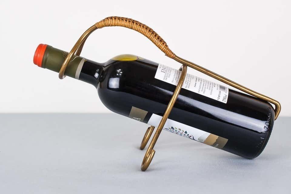 Brass And Wicker Wine Holder, Austria, 1950s photo 310.0