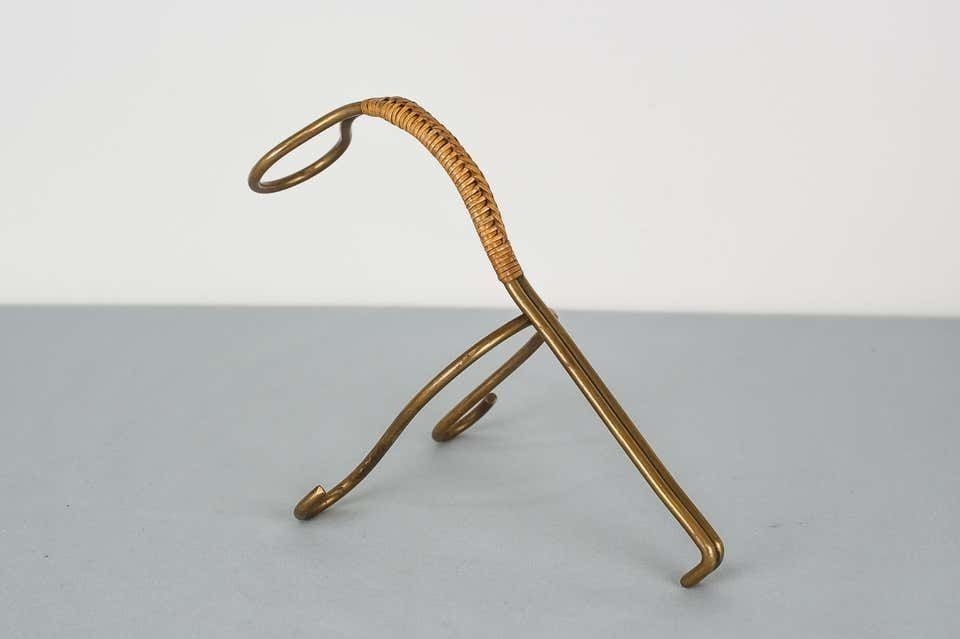 Home Decor Brass And Wicker Wine Holder, Austria, 1950s photo