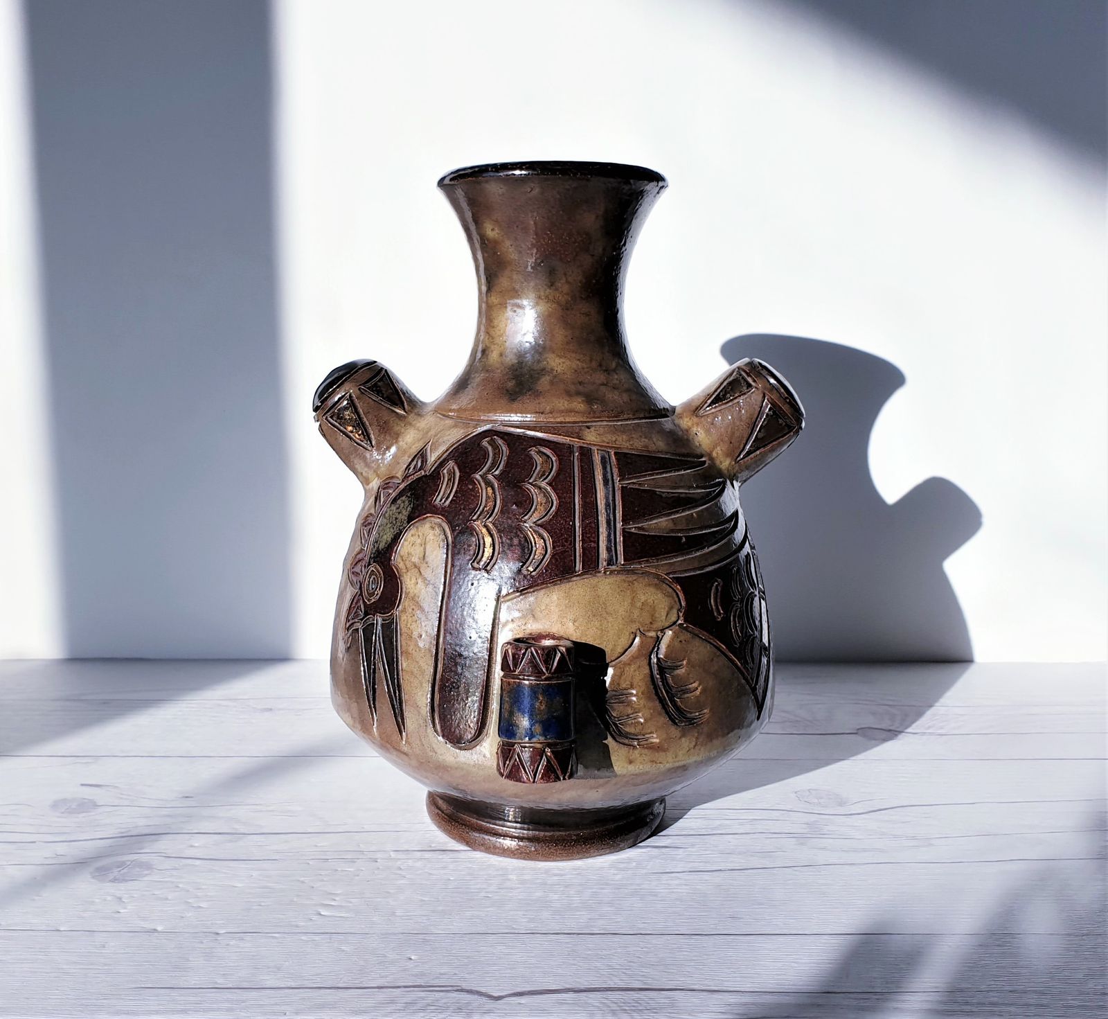 Guérin  By Roger Guérin, Double Sided Decor Salt Glaze Stoneware Vase | 1940s, Belgian, Rare photo furniture