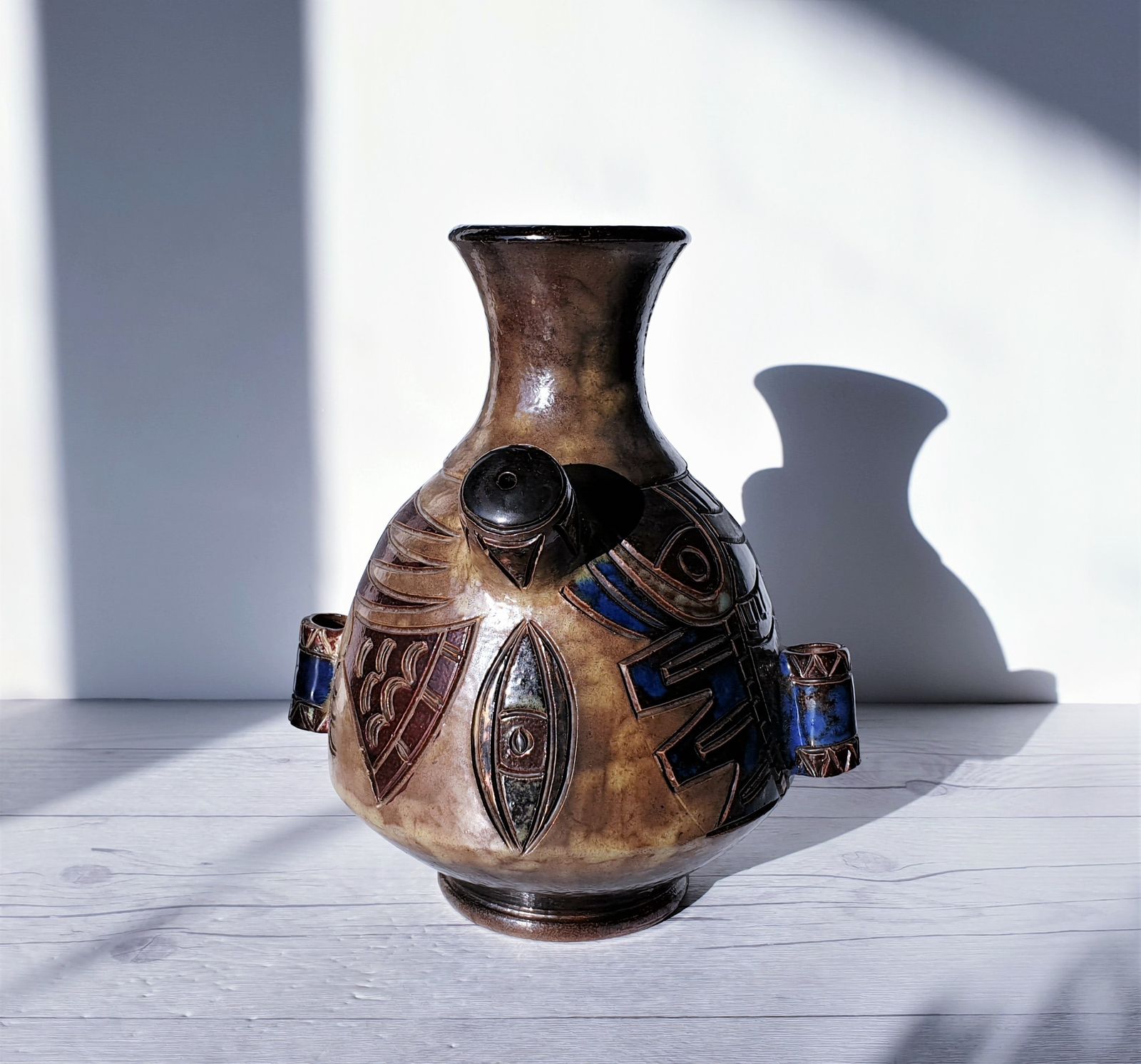 Guérin  By Roger Guérin, Double Sided Decor Salt Glaze Stoneware Vase | 1940s, Belgian, Rare photo 2090.0