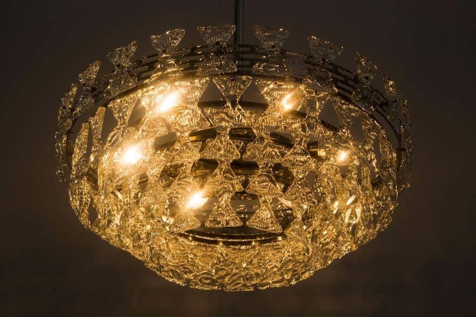 Rare Kalmar Chandelier With Textured Glass, Circa 1960s photo vinterior