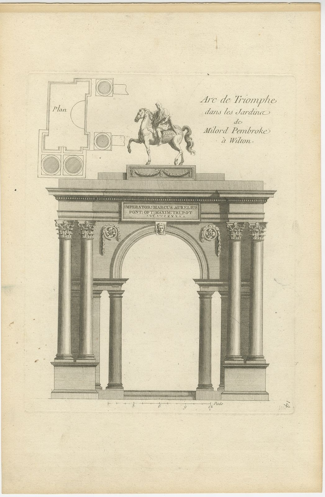 Pl. 14 Antique Print Of A Triumphal Arch By Le Rouge (C.1785)