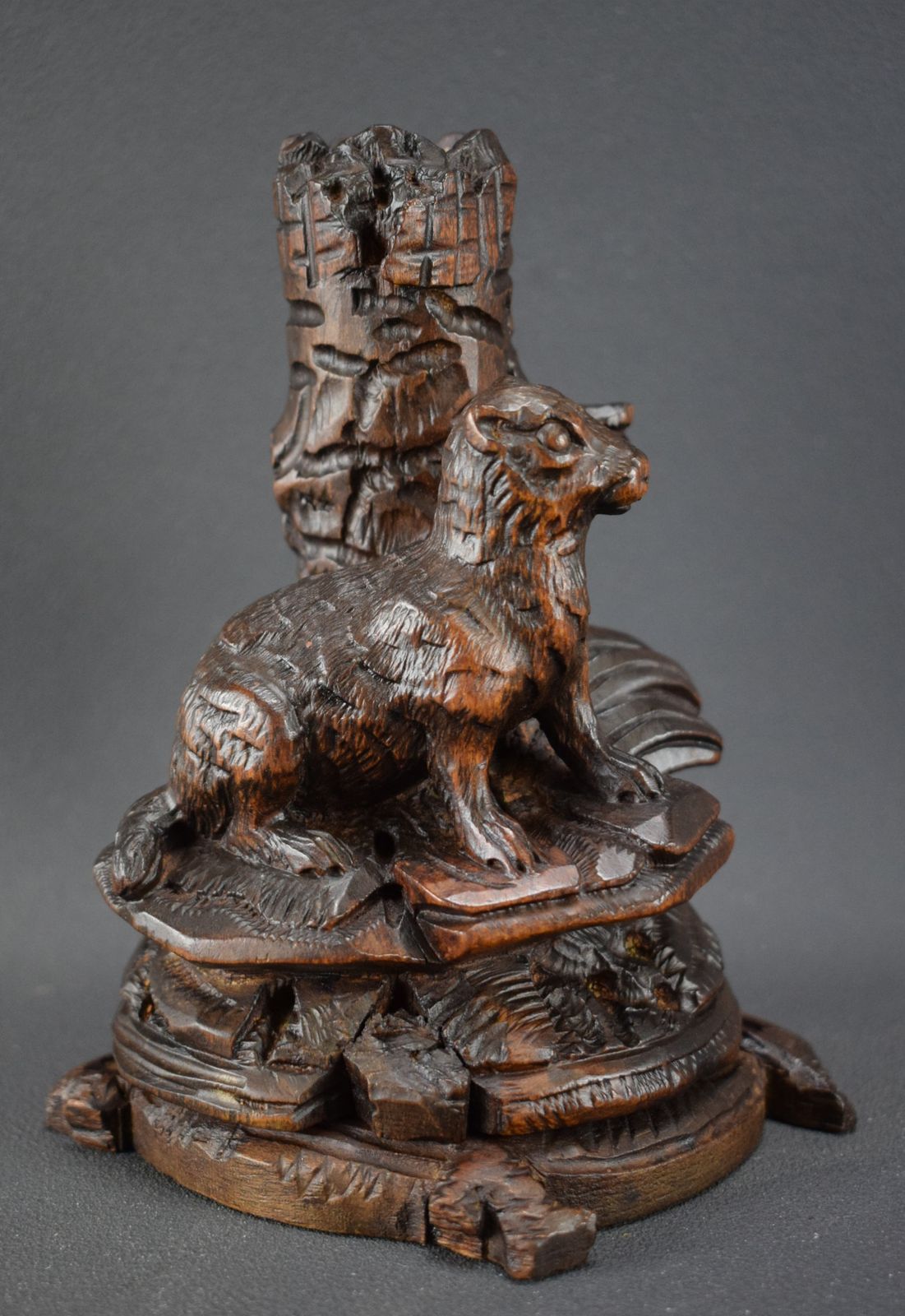 Black Forest Carved Marmot Candlestick Hand Carved Wood Candle Holder photo furniture