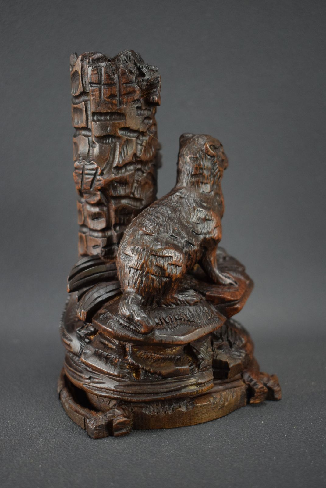 Black Forest Carved Marmot Candlestick Hand Carved Wood Candle Holder photo Home Decor