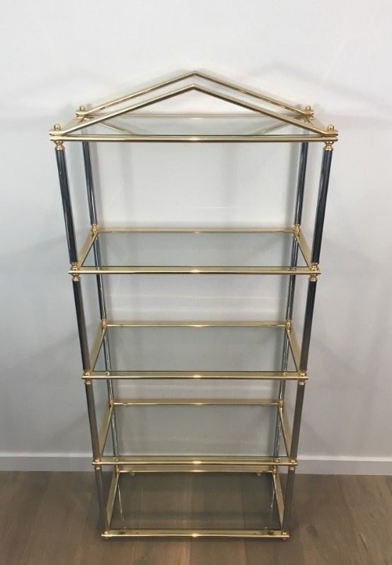Neoclassical Silver Gun Metal And Gold Gilt Metal Shelves. Circa 1970 photo furniture
