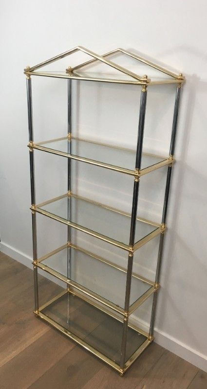 Neoclassical Silver Gun Metal And Gold Gilt Metal Shelves. Circa 1970 photo Furniture