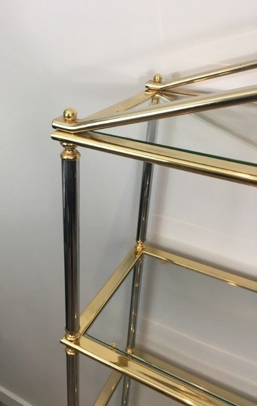 Neoclassical Silver Gun Metal And Gold Gilt Metal Shelves. Circa 1970 photo vinterior