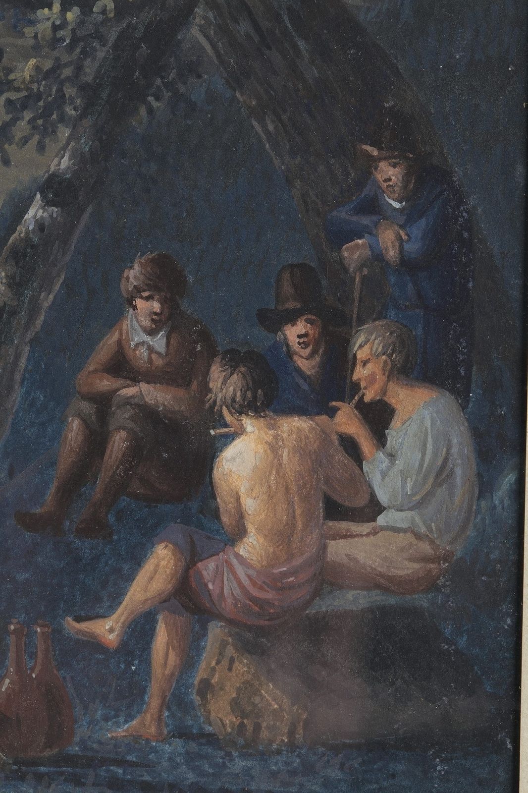 « Paysage au moulin » et « Pastorale », gouaches sur papier photo vintage