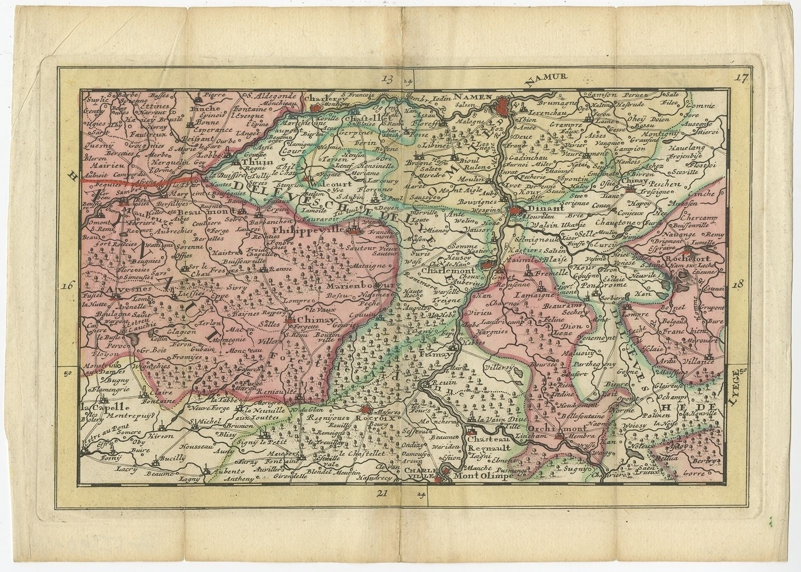 Antique Map Of The Region Of Namur By De Lat (1737)