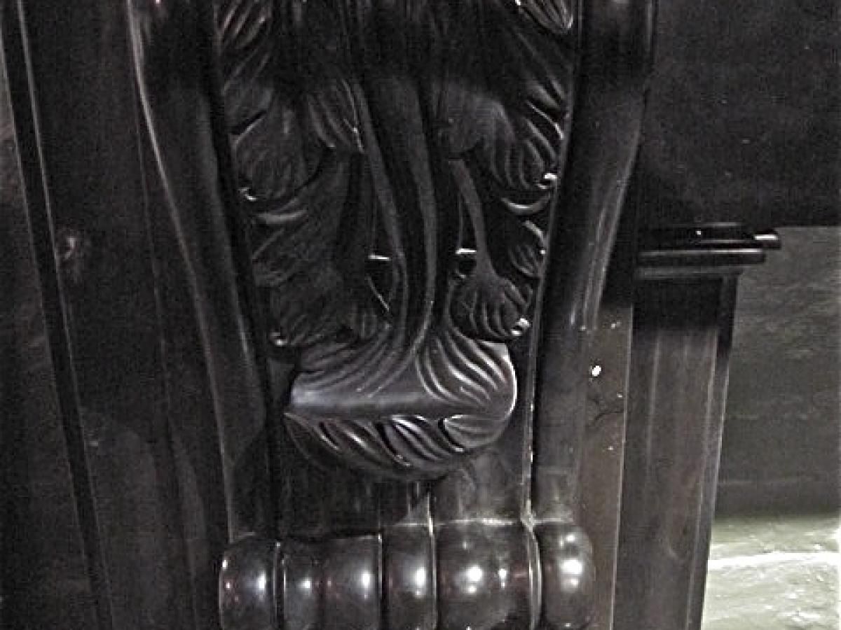 Large Black Belgian Fossil Marble Carved Corbel photo furniture