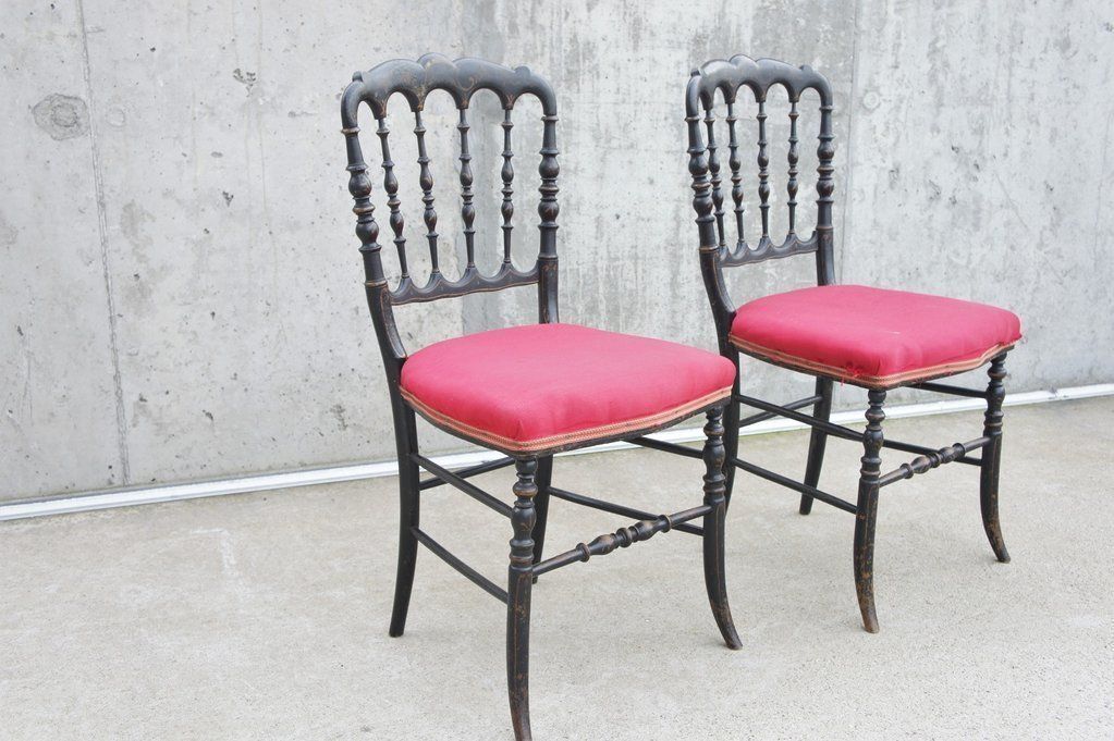 Ebonised Pair Of Napoleon III Hand Painted Bedroom Chairs To Reupholster