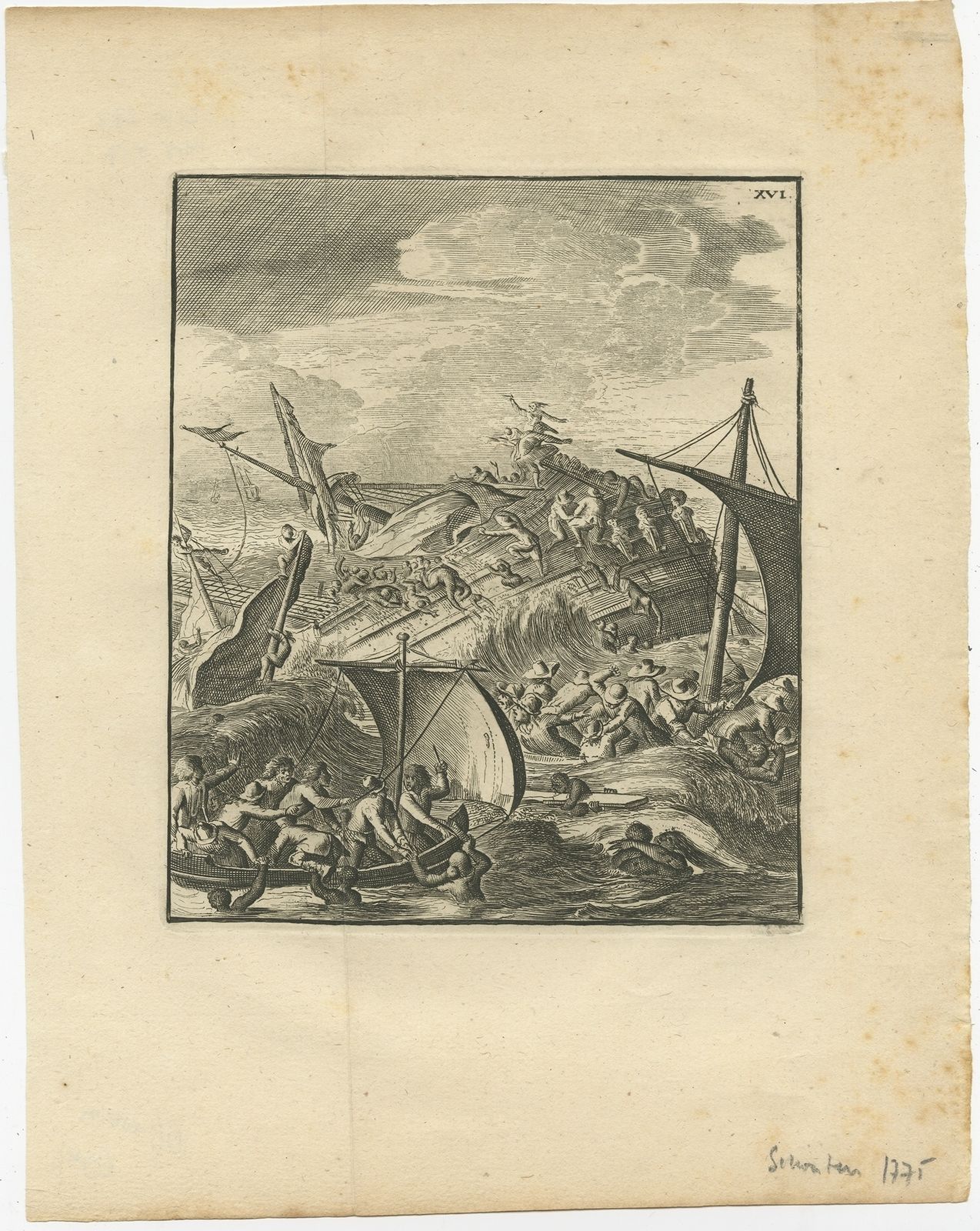 Antique Print Of A Shipwreck Near Arrakan By Schouten (1775)