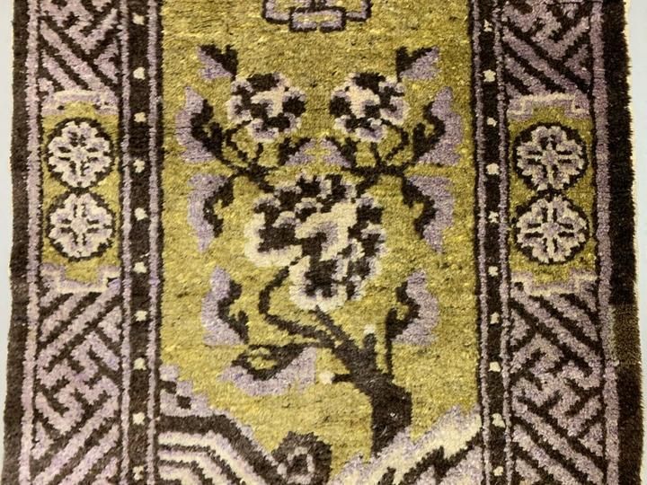 Antique Chinese Pao Tao Rug 145x68 Cm, Wool, Gold And Brown photo vinterior