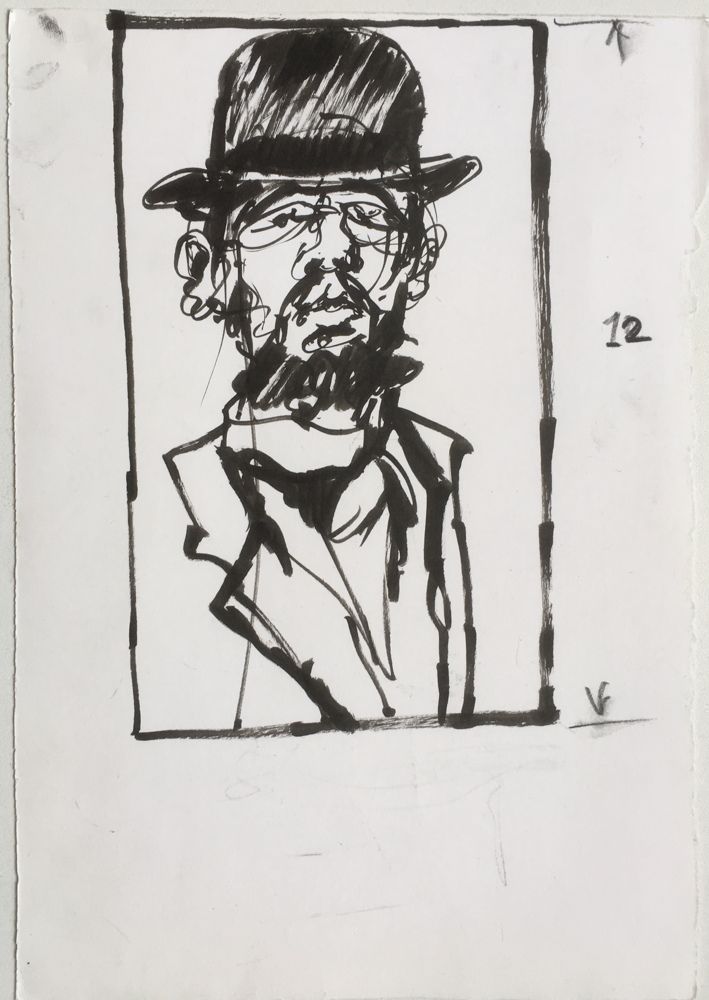 Weisbuch Claude   Chinese Ink On Cardboard   Lautrec Au Chapon Melon Model Lithography