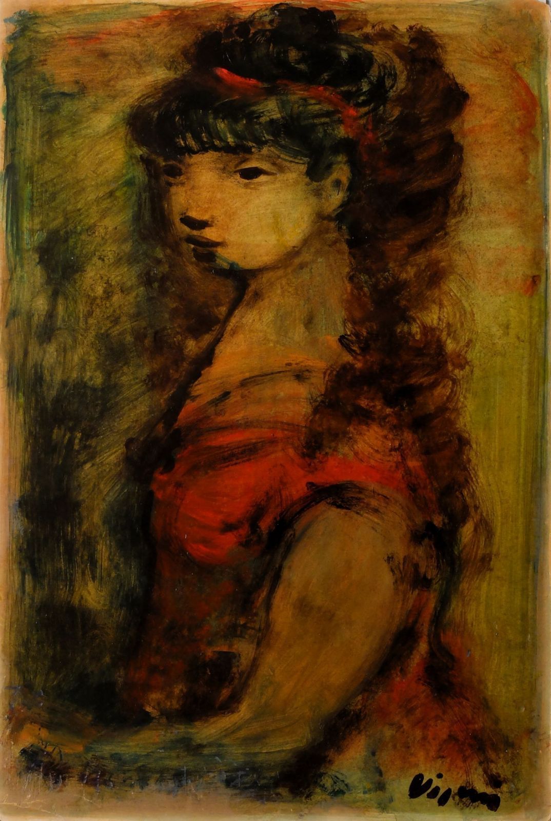 Vigny Sylvain (1903 1970)   Oil On Cardboard   Portrait Of Young Girl