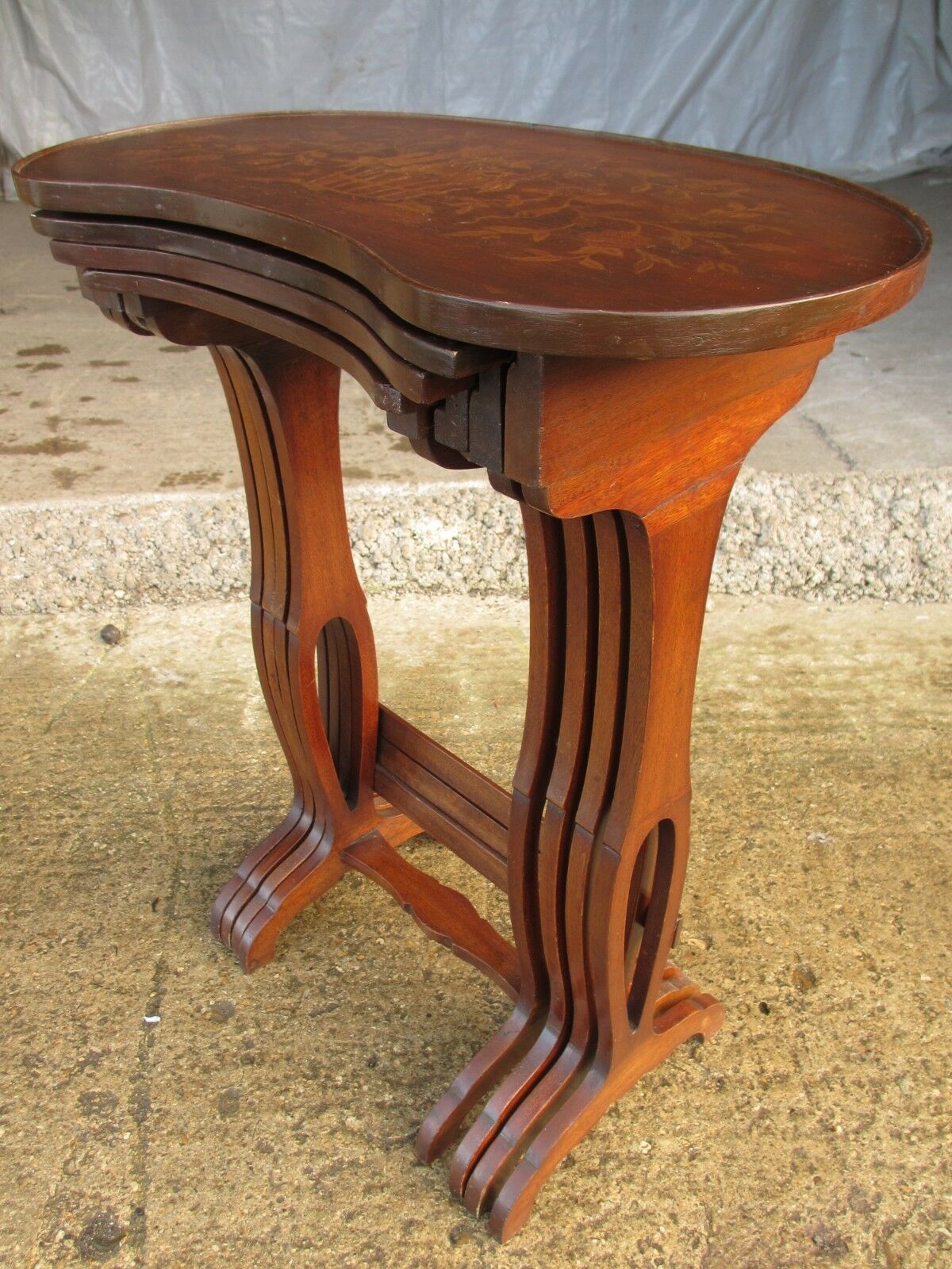Mahogany Inlaid Nest Of 4 Tables In Kidney Shape photo furniture