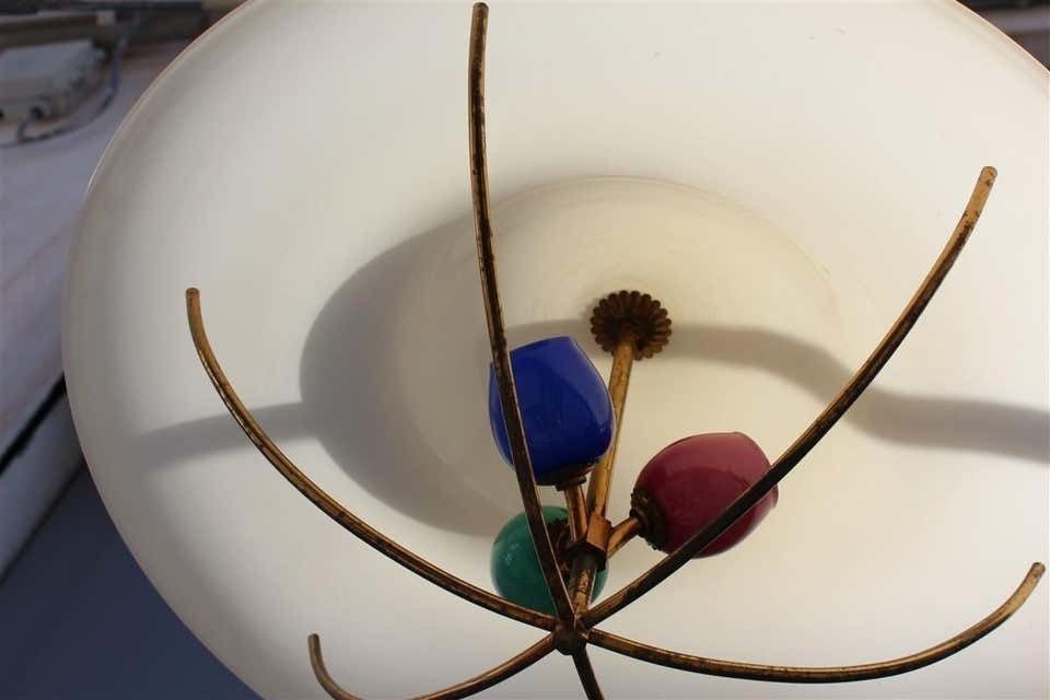 photo for sale Round Midcentury Chandelier Seguso Design Colored Glass 1950s Brass Gold