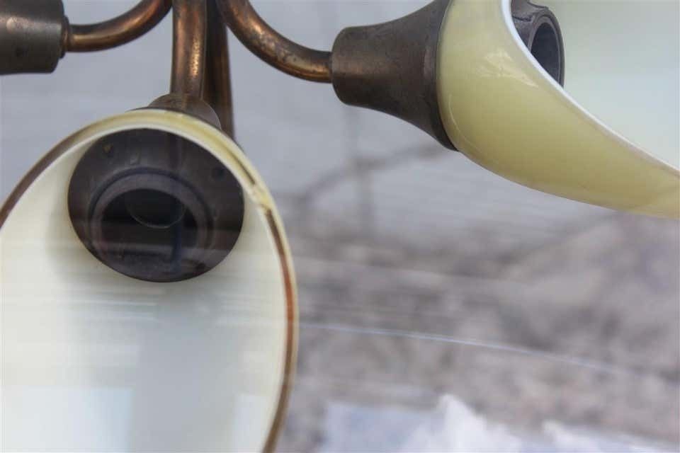 Round Murano Glass Curved Chandelier Midcentury Italian Design Yellow Brass photo vintage