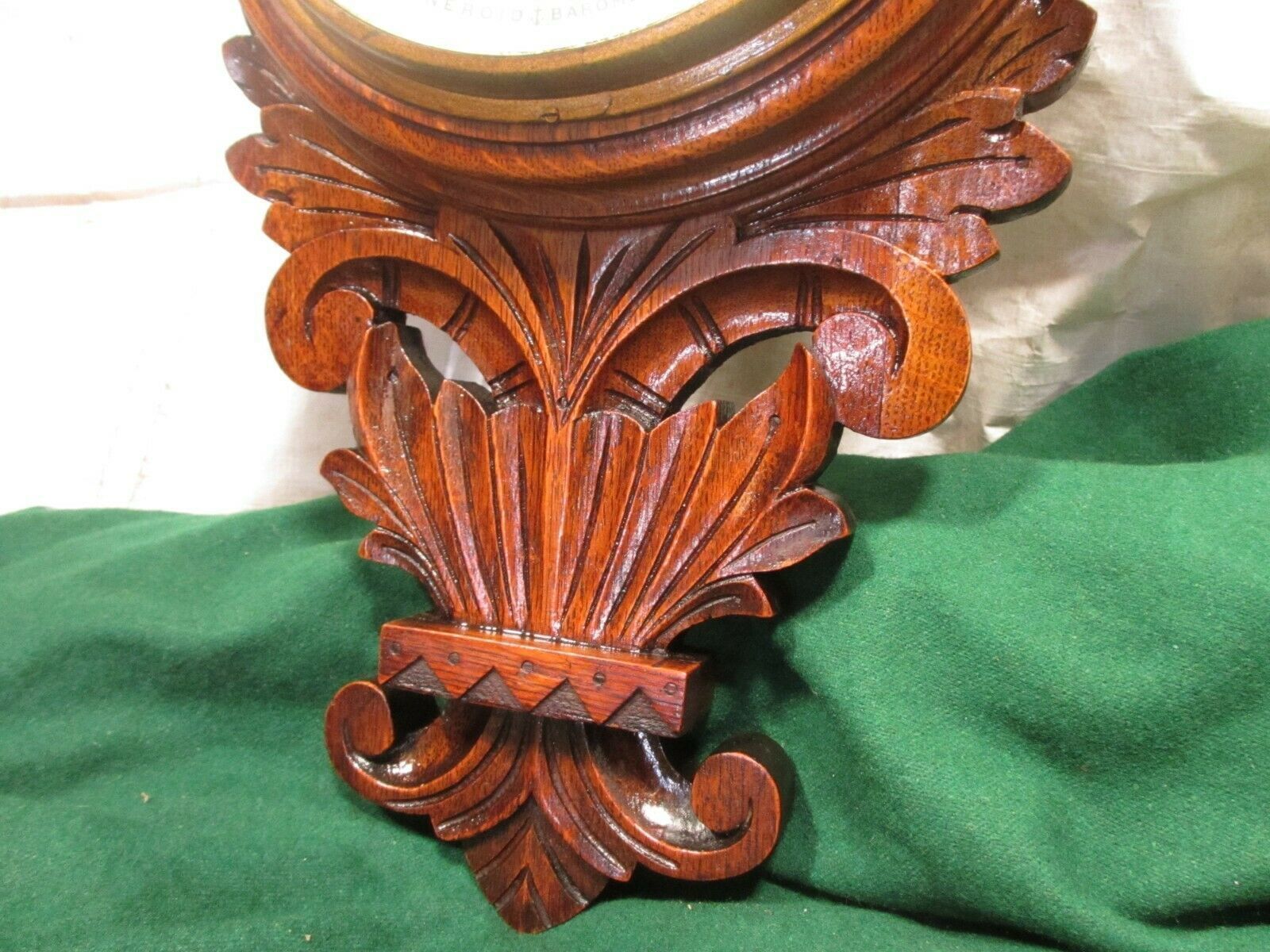 Lovely Victorian Carved Oak Wheel Barometer By Brannon London photo 348.0