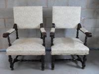 Pair Of Oak Framed Throne Chairs With Turned Legs photo Furniture
