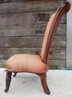 585.0 Unusual Victorian Rosewood Upholstered Scroll Back Nursing Chair photo