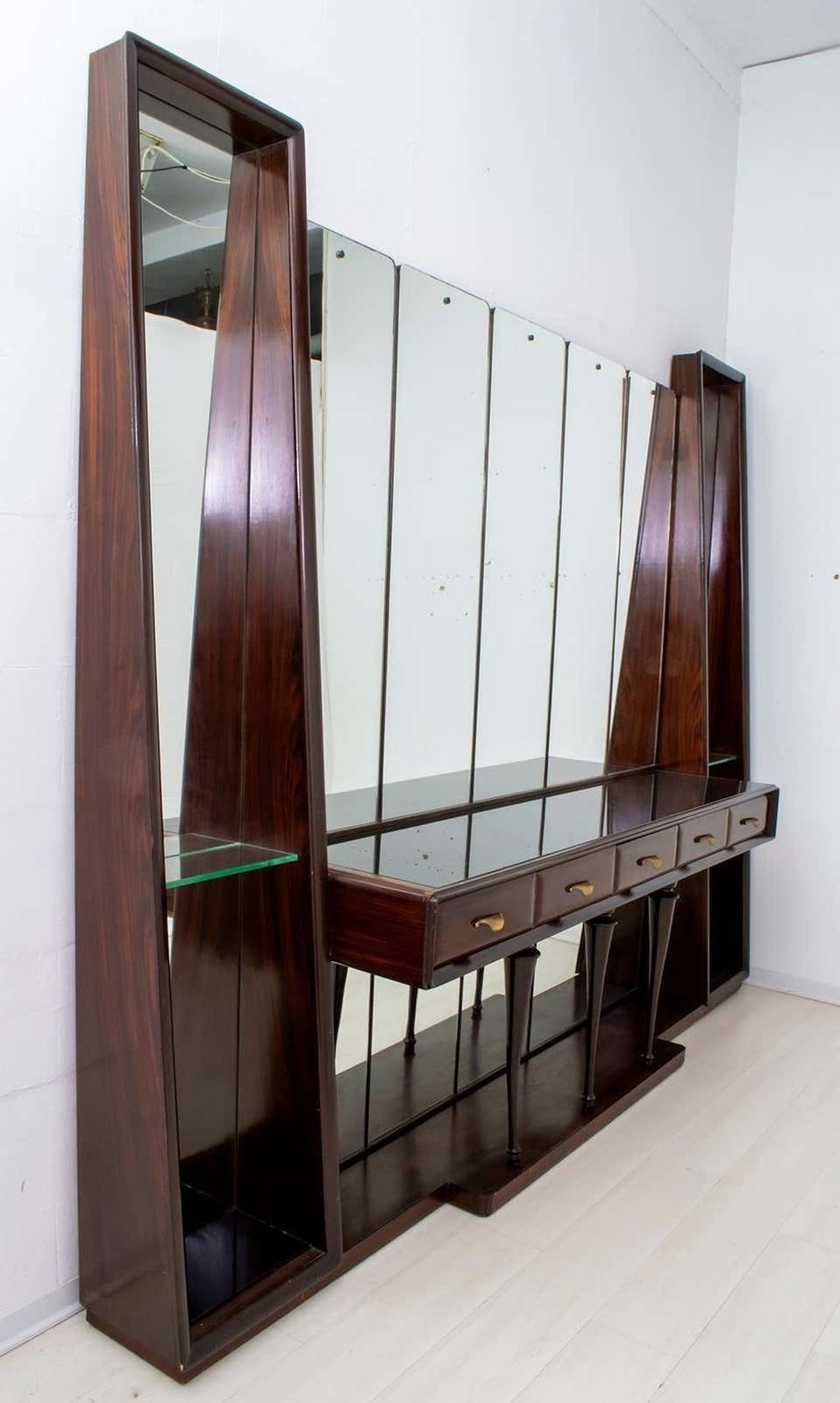 Guglielmo Ulrich Mid Century Modern Italian Walnut Mirrored Sideboard, 1940s photo furniture