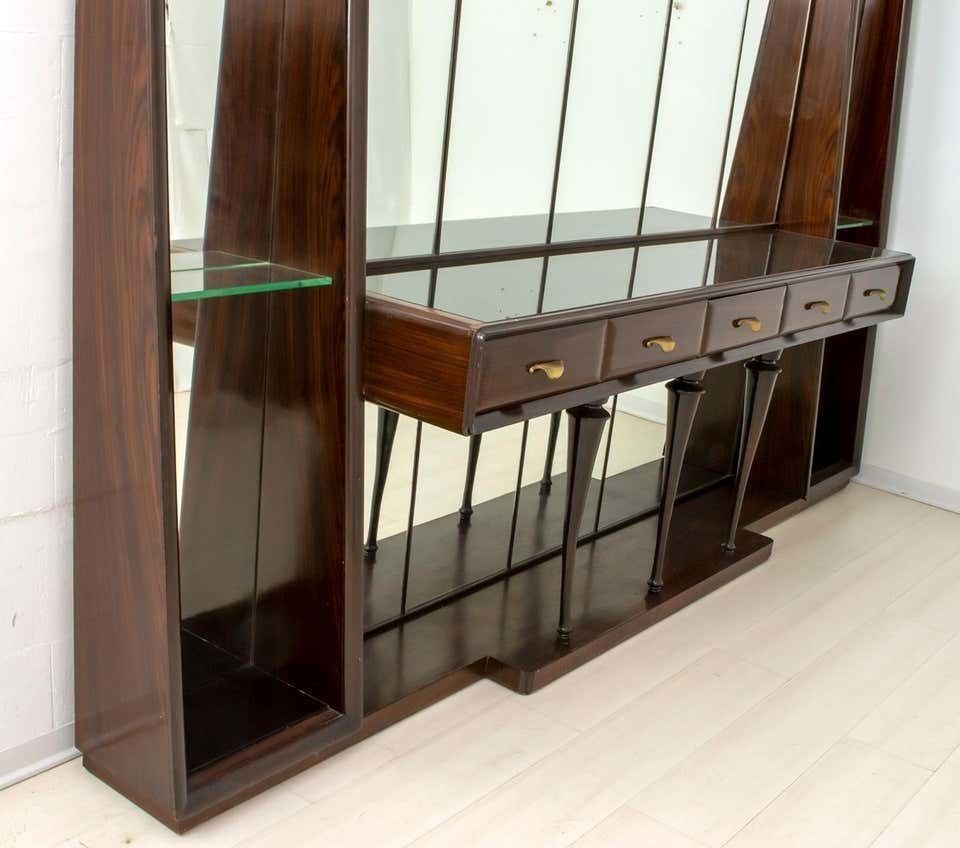 Guglielmo Ulrich Mid Century Modern Italian Walnut Mirrored Sideboard, 1940s photo for sale