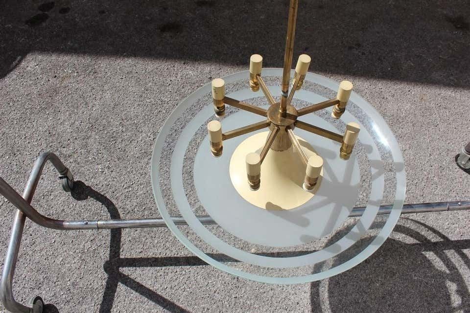 photo furniture Flying Saucer Chandelier In Concave Glass And Brass Gold Midcentury, Italian