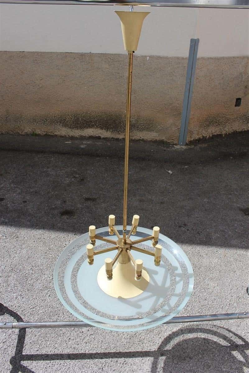 photo for sale Flying Saucer Chandelier In Concave Glass And Brass Gold Midcentury, Italian