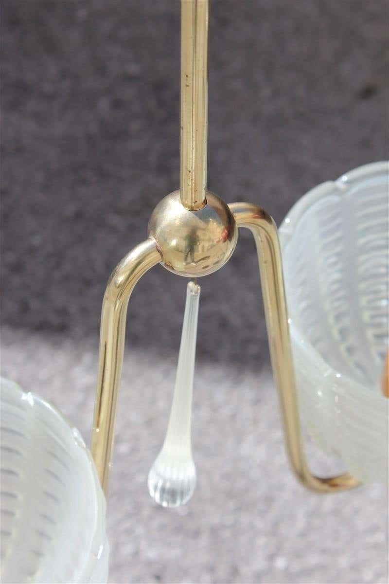 Midcentury Italian Chandelier Curved Brass Murano Cup Satin Gold Barovier photo Lighting