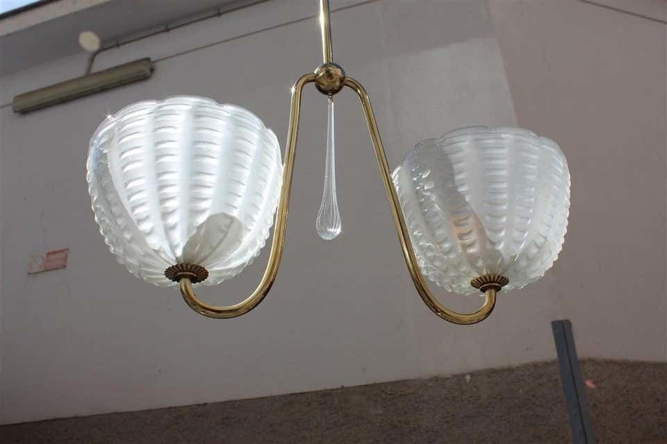 Midcentury Italian Chandelier Curved Brass Murano Cup Satin Gold Barovier photo buy