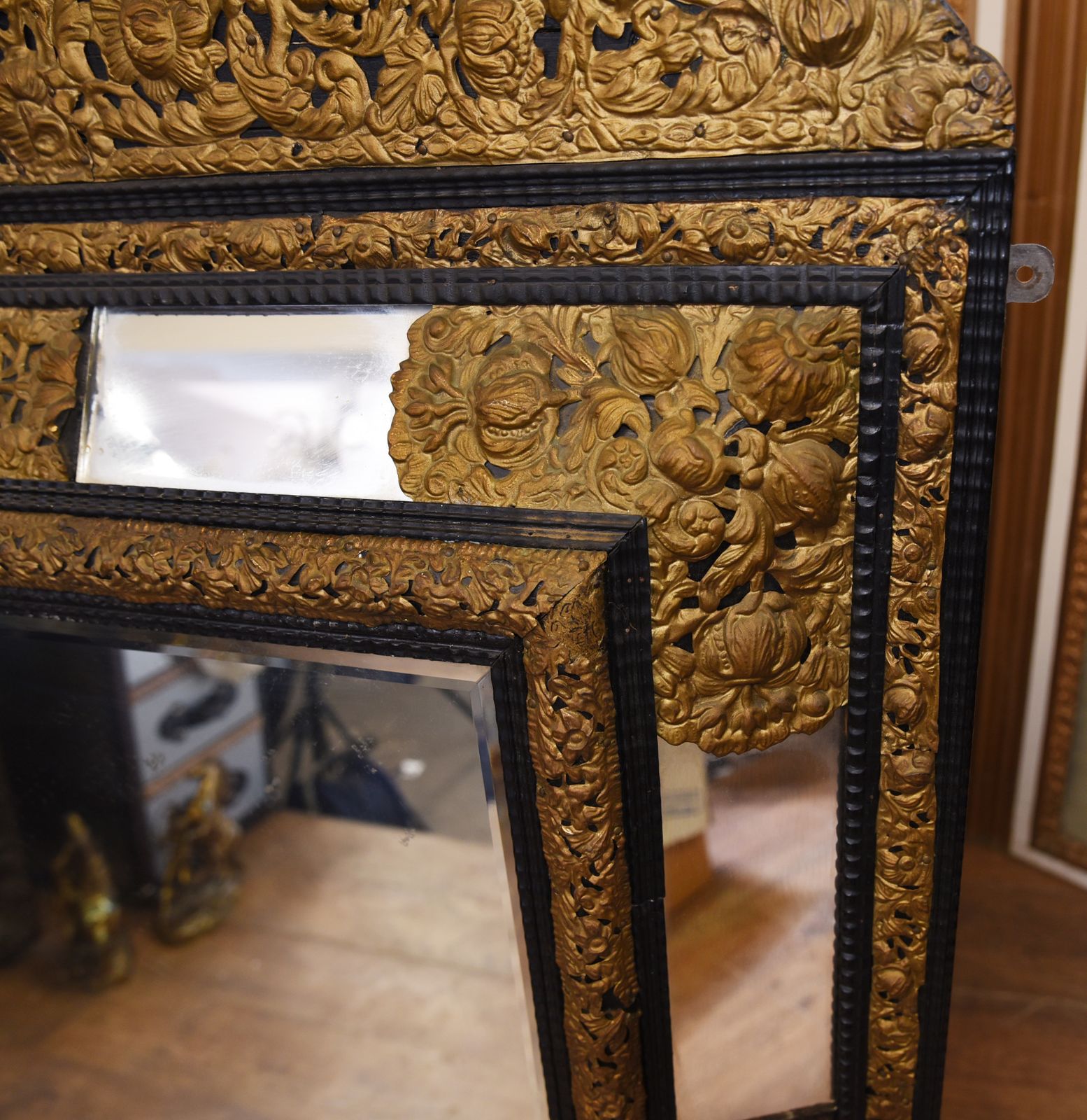 Home Decor Antique French Cushion Mirror Metal Mounts Circa 1880 photo