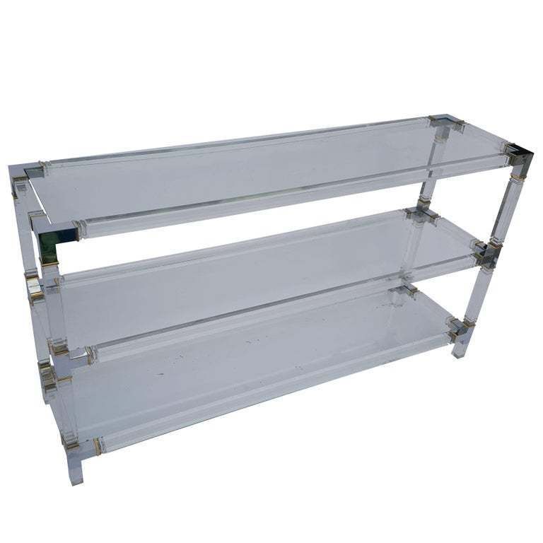 Lucite And Brass Console Table From Charles Hollis Jones