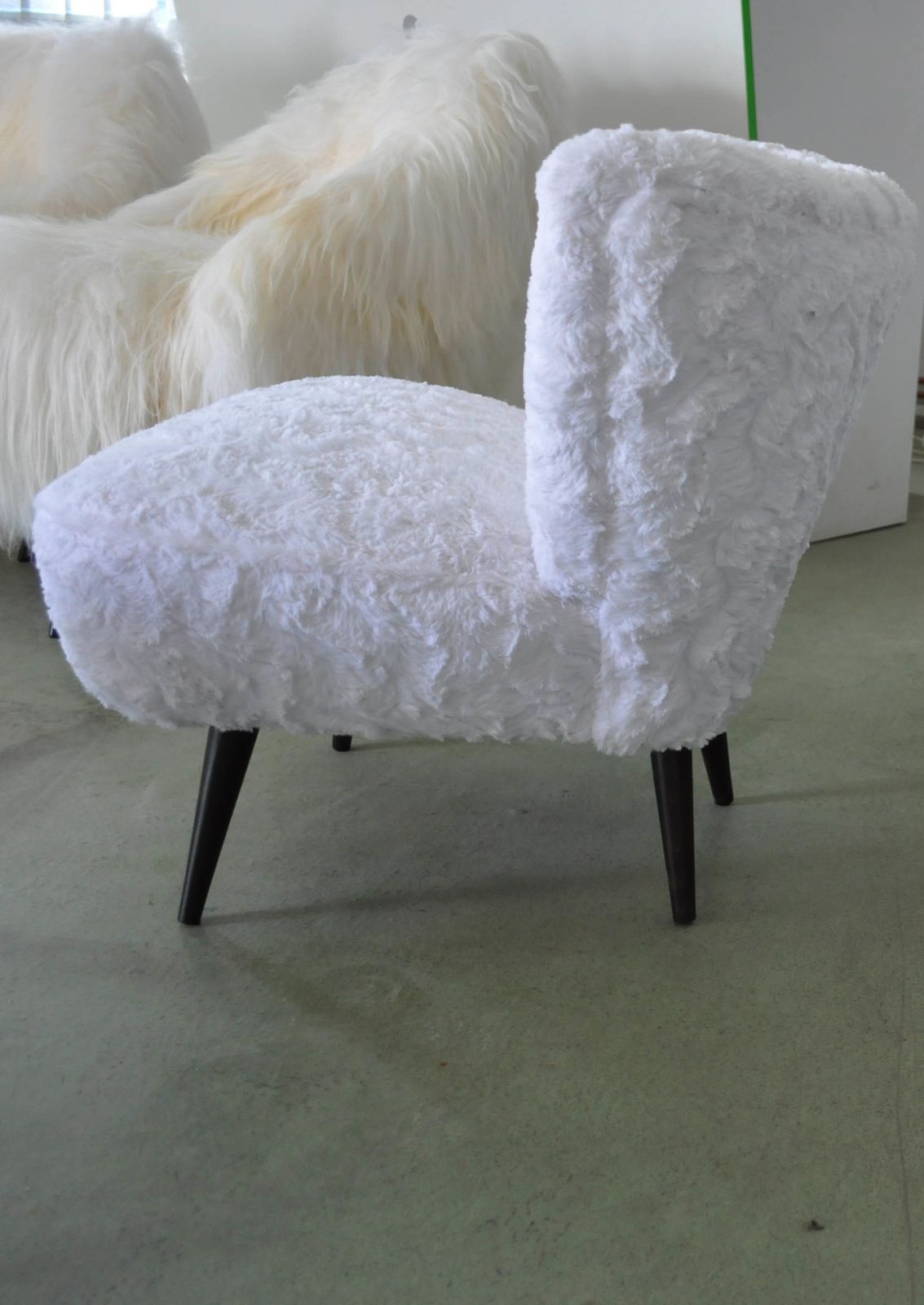 Pair Of Cocktail Chairs White Faux Fur photo vintage