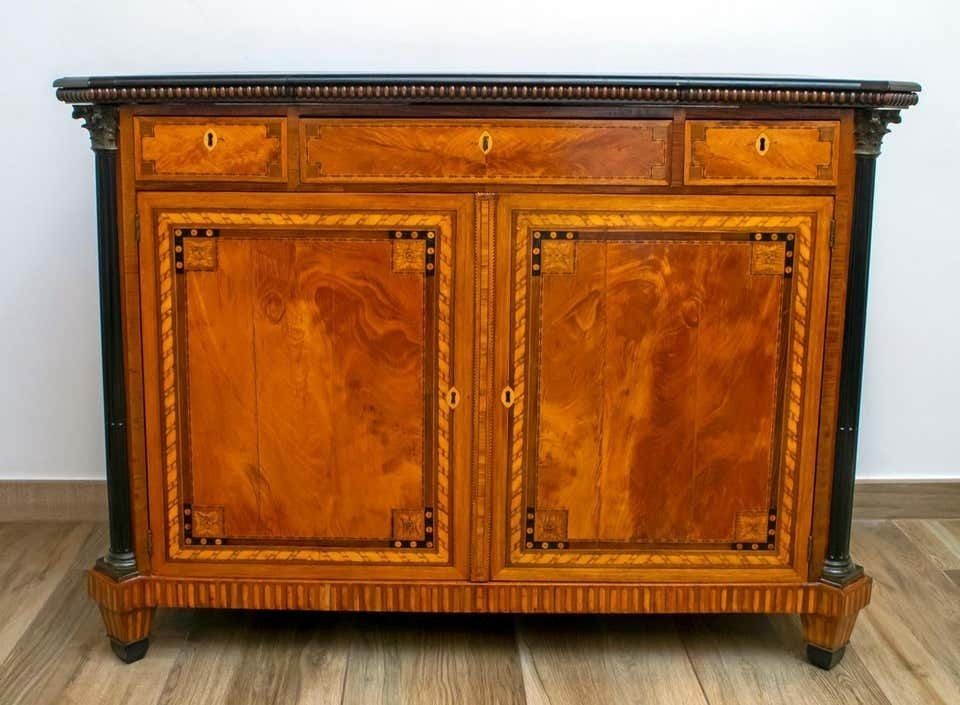 Napoleon III French Sideboard Inlaid With Geometric Floral Motifs