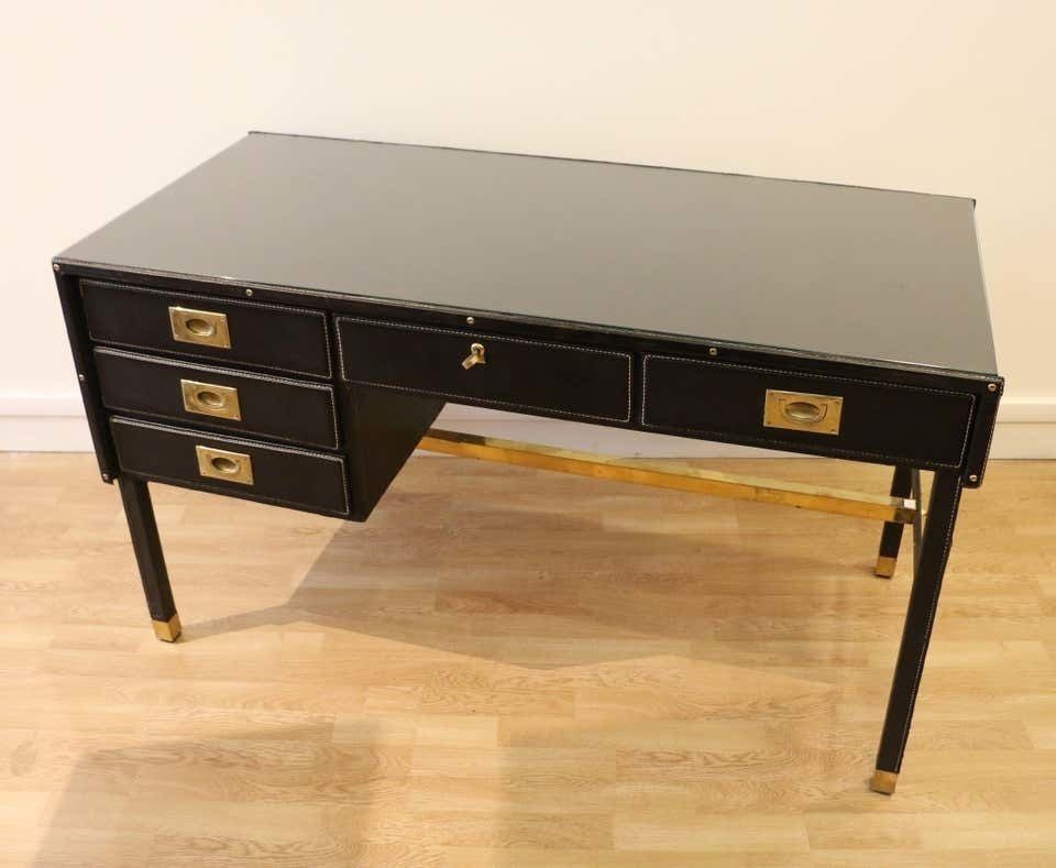 Rare Desk And Armchair By Jacques Adnet, Stitched Leather And Skaï, 1950s photo 23389.63