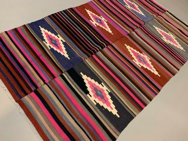 Vintage Turkish Kilim 270x160 Cm Wool Kelim Rug Large Purple, Pink, Black photo for sale
