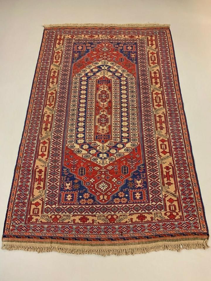 Vintage Afghan Soumak Kilim 245x153 Cm, Kelim Rug Cm Large Red, Blue, Beige photo furniture