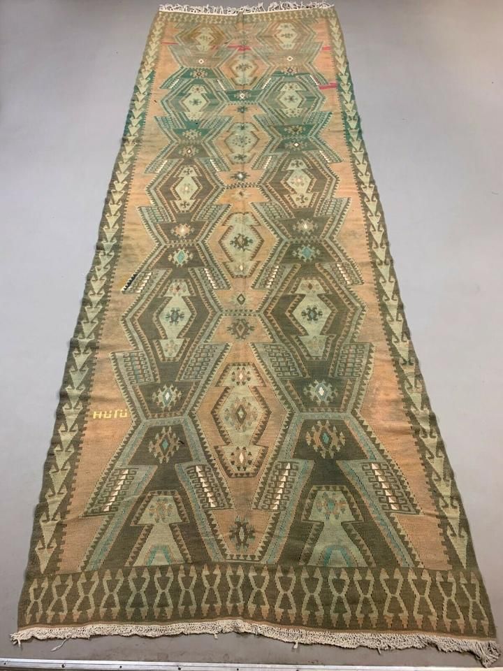 Vintage Turkish Kilim 405x136 Cm Wool Kelim Rug Large Runner