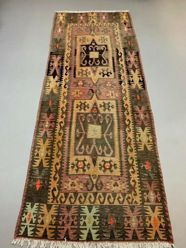 Vintage Turkish Kilim 350x140 Cm Wool Kelim Rug Large
