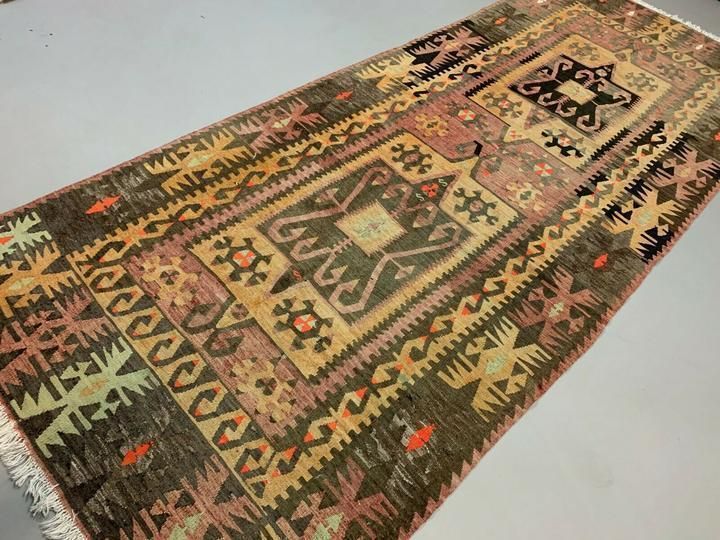 Vintage Turkish Kilim 350x140 Cm Wool Kelim Rug Large photo furniture