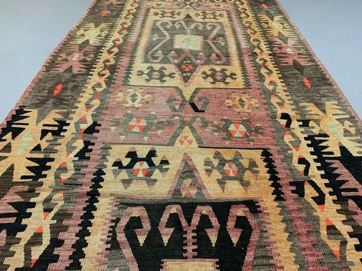 Vintage Turkish Kilim 350x140 Cm Wool Kelim Rug Large photo vinterior
