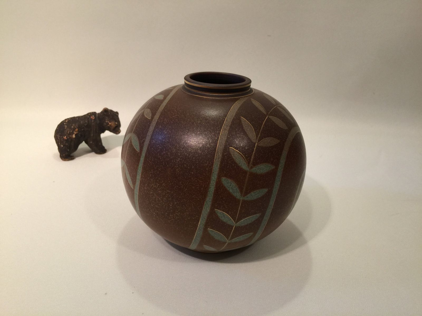 Swedish Ball Shaped Art Deco Flambé Ceramic Vase By Gunnar Nylund For Rorstrand, 1930s 1940s photo buy