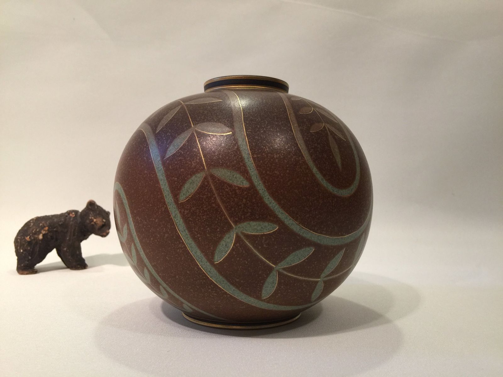 Swedish Ball Shaped Art Deco Flambé Ceramic Vase By Gunnar Nylund For Rorstrand, 1930s 1940s photo vintage